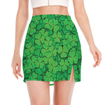Green Clover St. Patrick's Day Print Side Slit Mini Skirt