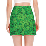 Green Clover St. Patrick's Day Print Side Slit Mini Skirt