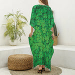 Green Clover St. Patrick's Day Print Silk V-Neck Kaftan Dress