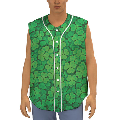 Green Clover St. Patrick's Day Print Sleeveless Baseball Jersey