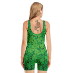 Green Clover St. Patrick's Day Print Sleeveless One Piece Swimsuit