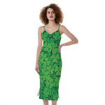 Green Clover St. Patrick's Day Print Slim Fit Midi Cami Dress