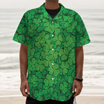 Green Clover St. Patrick's Day Print Textured Short Sleeve Shirt