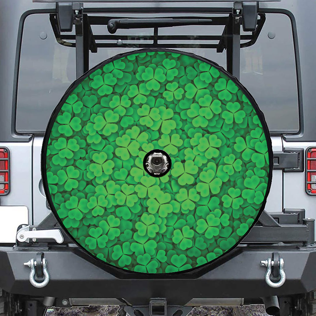 Green Clover St. Patrick's Day Print Tire Cover With Camera Hole