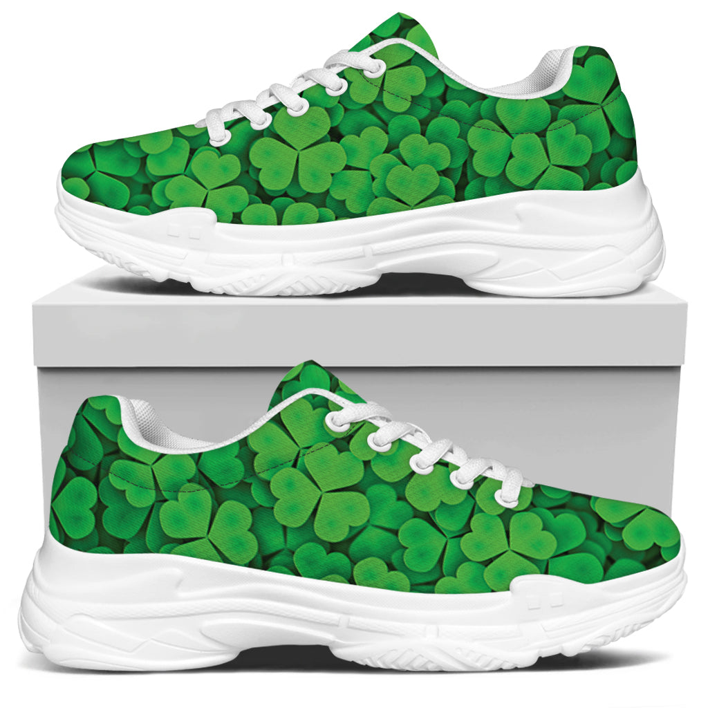 Green Clover St. Patrick's Day Print White Chunky Shoes