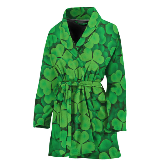 Green Clover St. Patrick's Day Print Women's Bathrobe