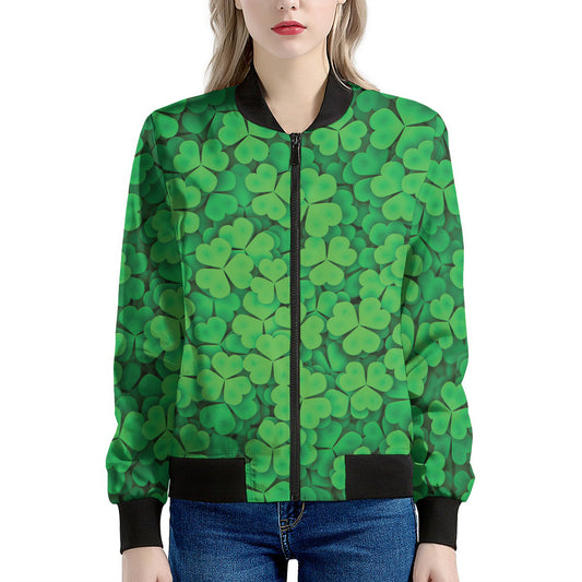 Green Clover St. Patrick's Day Print Women's Bomber Jacket