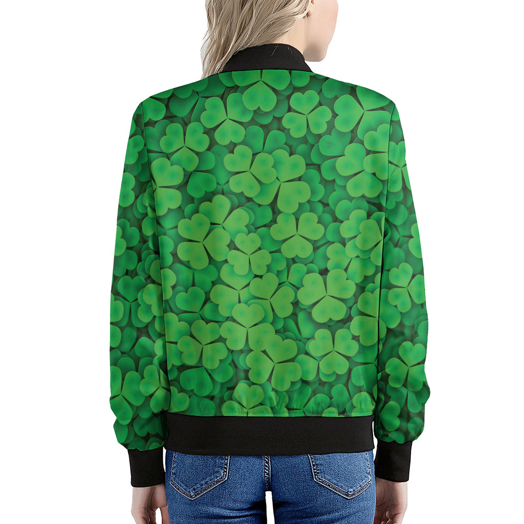 Green Clover St. Patrick's Day Print Women's Bomber Jacket