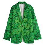 Green Clover St. Patrick's Day Print Women's Cotton Blazer