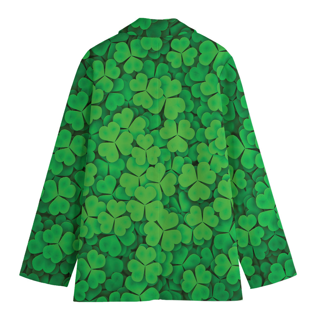 Green Clover St. Patrick's Day Print Women's Cotton Blazer