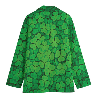 Green Clover St. Patrick's Day Print Women's Cotton Blazer