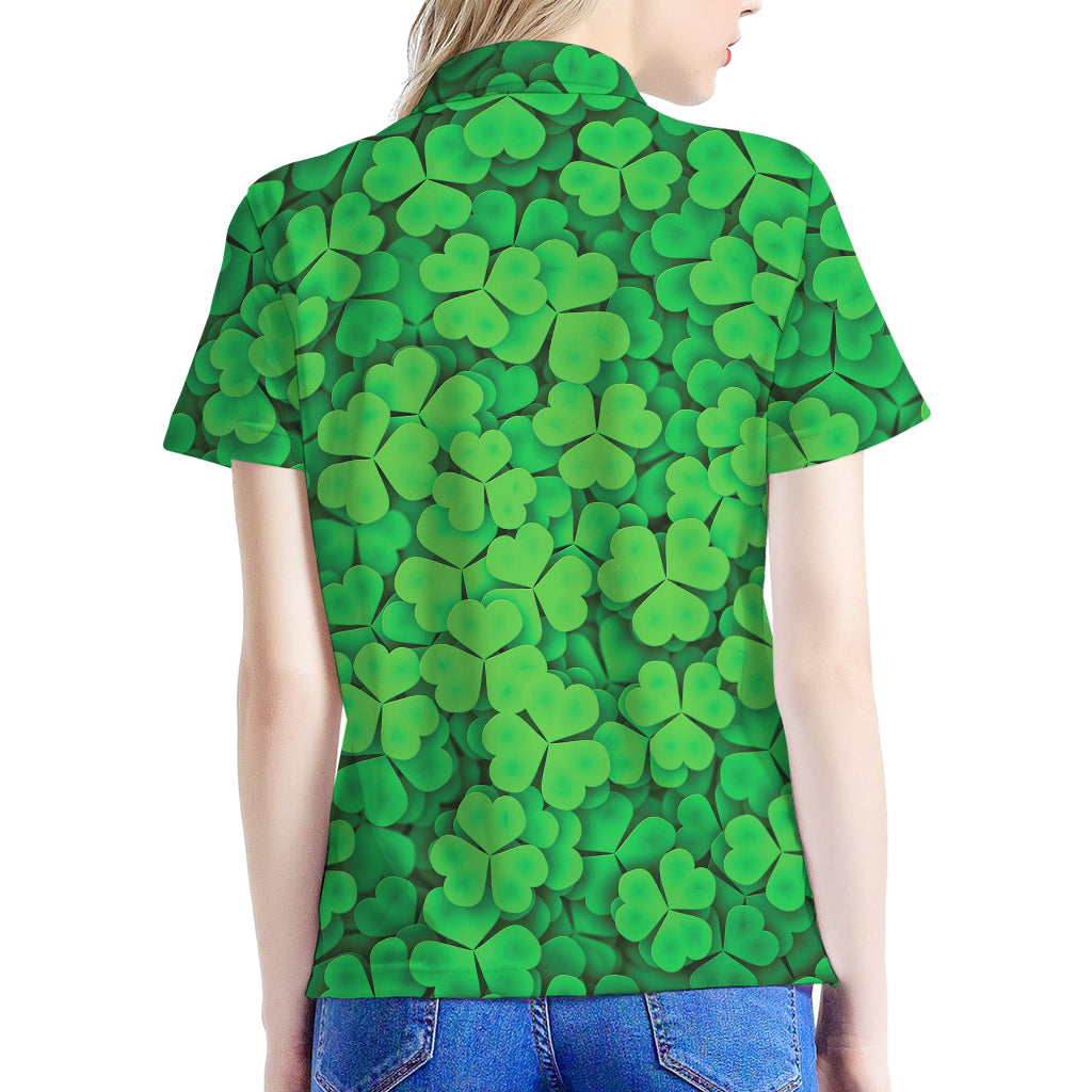 Green Clover St. Patrick's Day Print Women's Polo Shirt