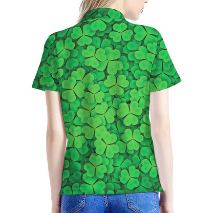 Green Clover St. Patrick's Day Print Women's Polo Shirt
