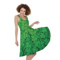 Green Clover St. Patrick's Day Print Sleeveless Knee Length Dress