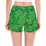 Green Clover St. Patrick's Day Print Women's Split Running Shorts
