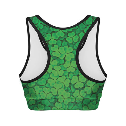 Green Clover St. Patrick's Day Print Women's Sports Bra