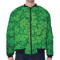 Green Clover St. Patrick's Day Print Zip Sleeve Bomber Jacket