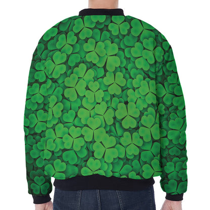 Green Clover St. Patrick's Day Print Zip Sleeve Bomber Jacket