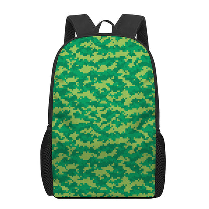 Green Digital Camo Pattern Print 17 Inch Backpack