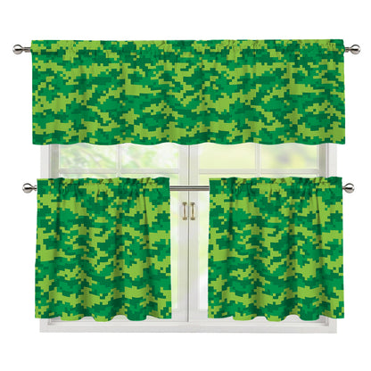 Green Digital Camo Pattern Print 3 Piece Kitchen Curtains