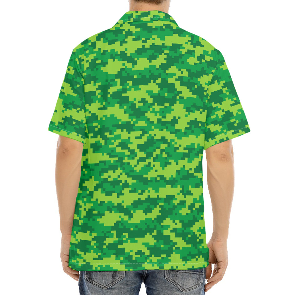 Green Digital Camo Pattern Print Aloha Shirt
