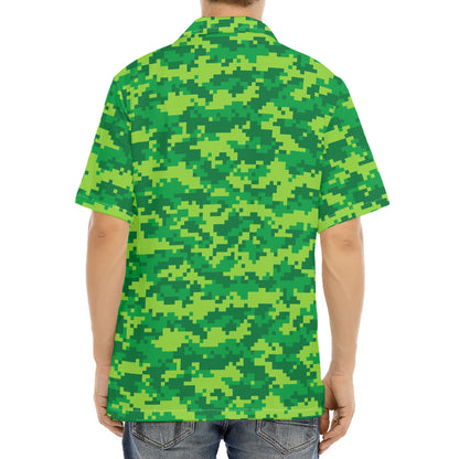 Green Digital Camo Pattern Print Aloha Shirt