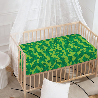 Green Digital Camo Pattern Print Baby Crib Sheet