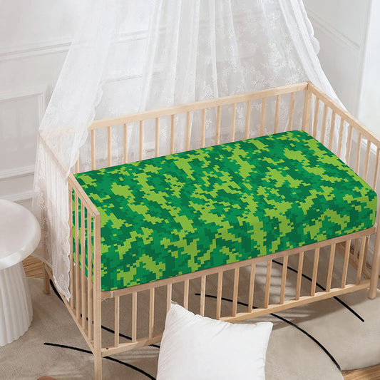 Green Digital Camo Pattern Print Baby Crib Sheet
