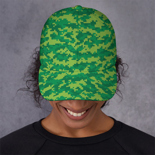 Green Digital Camo Pattern Print Baseball Cap