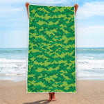 Green Digital Camo Pattern Print Beach Towel