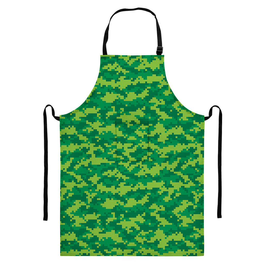 Green Digital Camo Pattern Print Bib Apron With Pocket