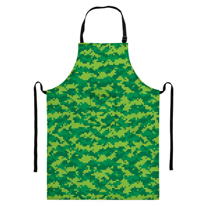 Green Digital Camo Pattern Print Bib Apron With Pocket
