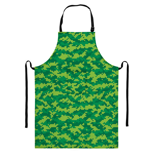 Green Digital Camo Pattern Print Bib Apron With Pocket