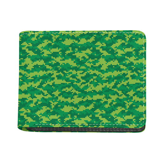 Green Digital Camo Pattern Print Bifold Wallet