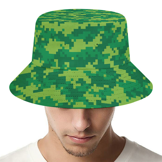 Green Digital Camo Pattern Print Bucket Hat