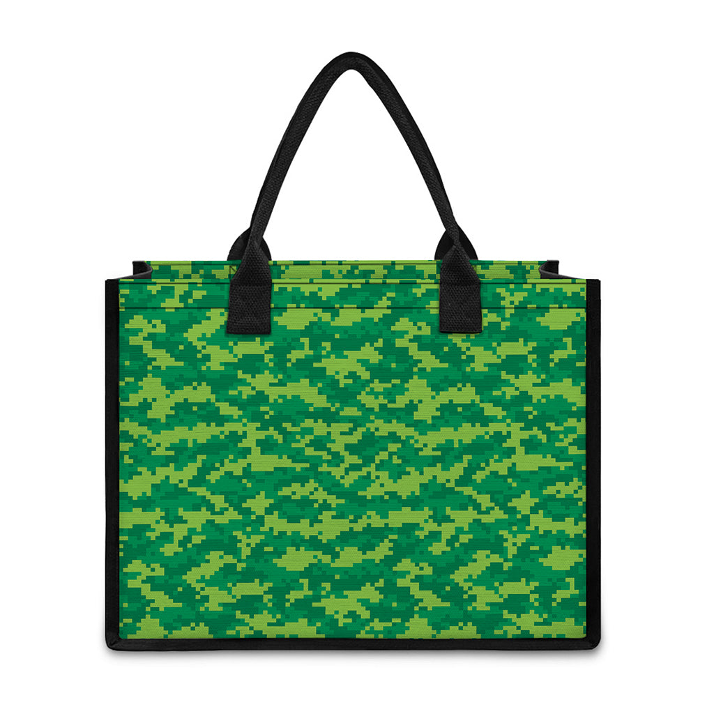 Green Digital Camo Pattern Print Canvas Tote Bag