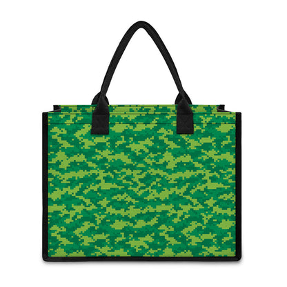 Green Digital Camo Pattern Print Canvas Tote Bag