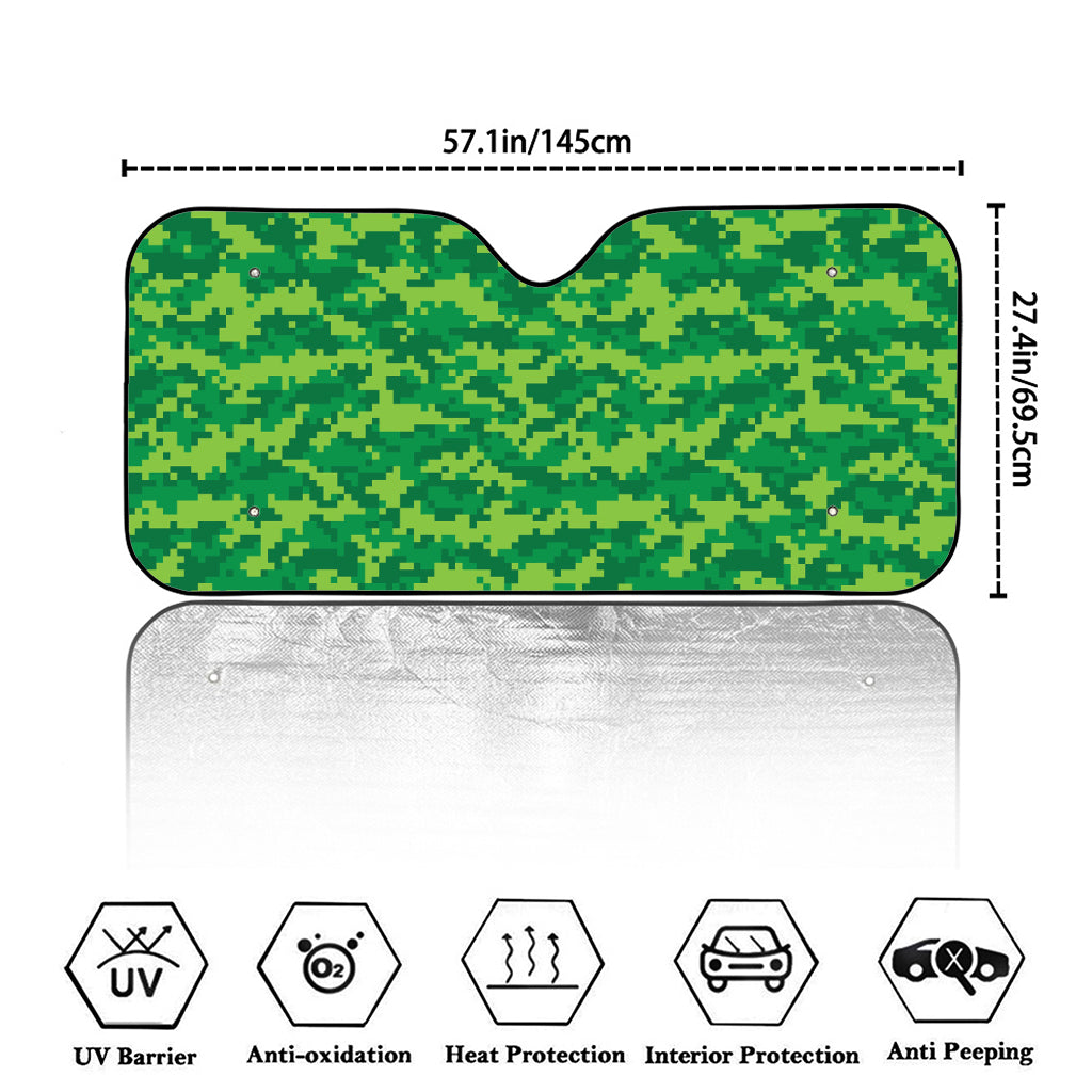 Green Digital Camo Pattern Print Car Windshield Sun Shade