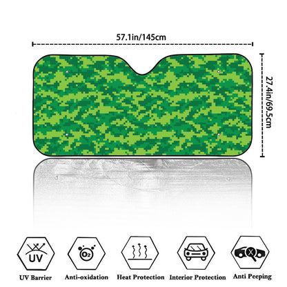 Green Digital Camo Pattern Print Car Windshield Sun Shade