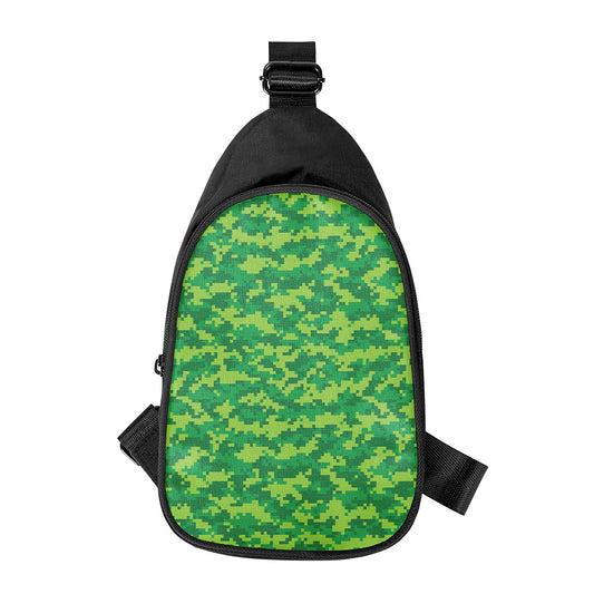 Green Digital Camo Pattern Print Chest Bag
