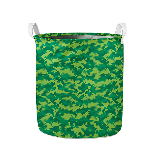 Green Digital Camo Pattern Print Collapsible Laundry Basket