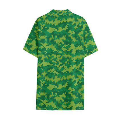 Green Digital Camo Pattern Print Cotton Hawaiian Shirt