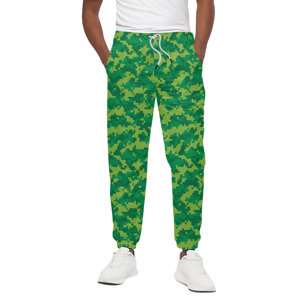 Green Digital Camo Pattern Print Cotton Pants