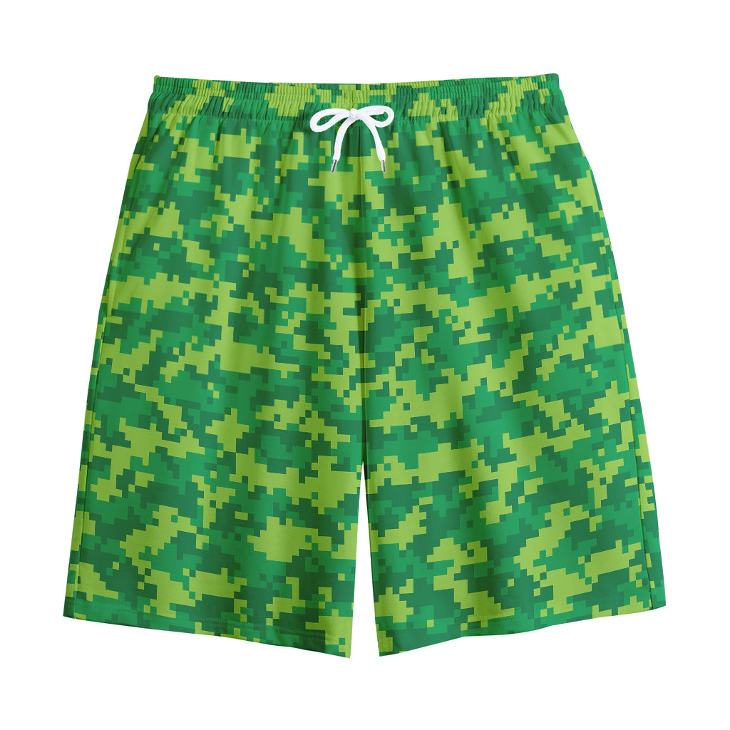 Green Digital Camo Pattern Print Cotton Shorts