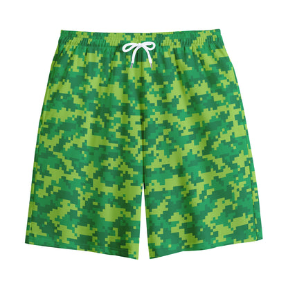 Green Digital Camo Pattern Print Cotton Shorts