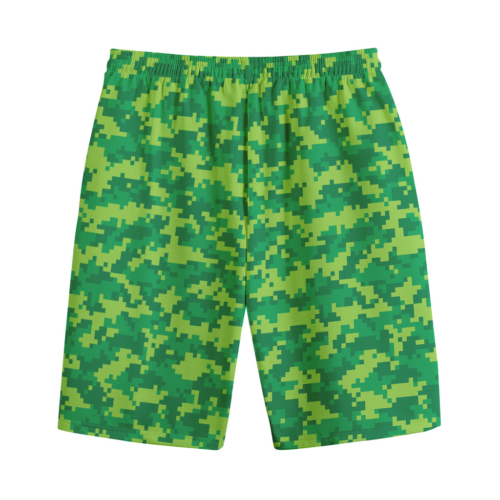 Green Digital Camo Pattern Print Cotton Shorts