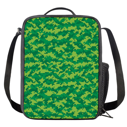 Green Digital Camo Pattern Print Crossbody Lunch Bag
