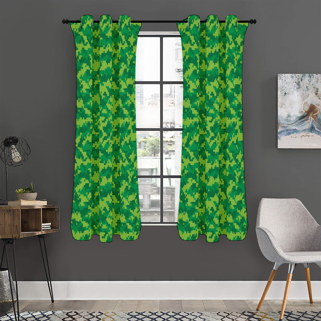 Green Digital Camo Pattern Print Curtain
