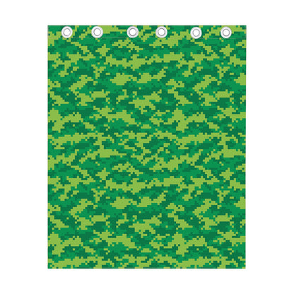 Green Digital Camo Pattern Print Curtain