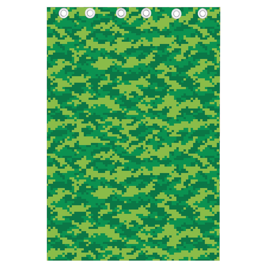 Green Digital Camo Pattern Print Curtain